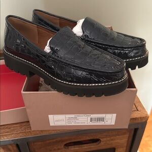 Navy Crocodile Embossed Loafers